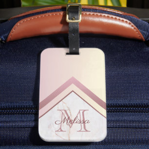 Geometric Chevron Rose Gold Marble Monogram Luggage Tag