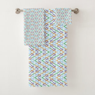 Geometric Chevron Zigzag Mosaic Seamless Pattern Bath Towel Set