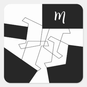 Geometric Chic Black And White Pattern Monogrammed Square Sticker