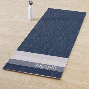 Geometric Chic White Navy Blue Monogram Yoga Mat