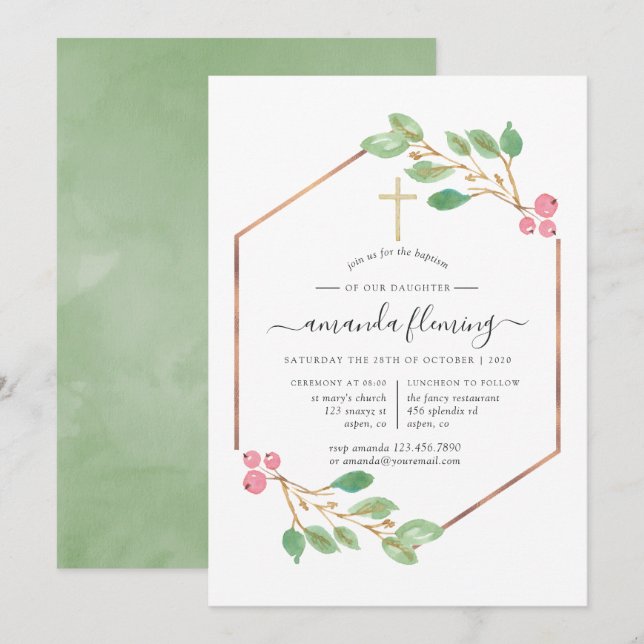 Geometric Christmas Baptism or Christening Invitation (Front/Back)