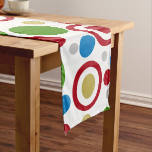 Geometric Christmas Red Green Silver Gold Blue Long Table Runner