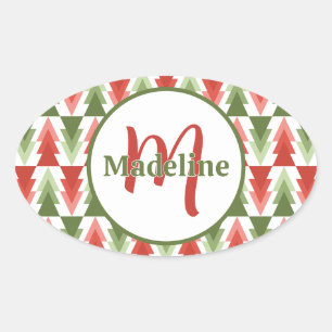 Geometric Christmas Tree Grove Oval Sticker