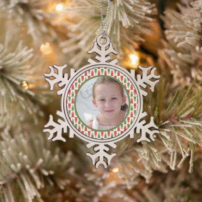 Geometric Christmas Tree Grove Snowflake Pewter Christmas Ornament (Tree)