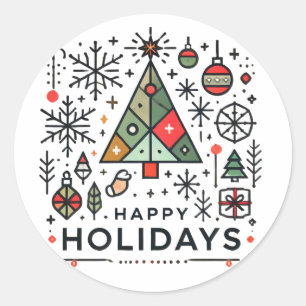 Geometric Christmas Tree Happy Holidays Festive Classic Round Sticker