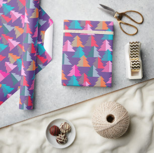 Geometric Christmas Tree Purple Wrapping Paper
