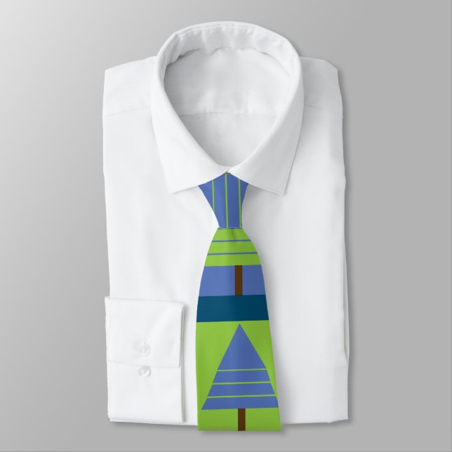 Geometric Christmas Tree Stripes Tie (Tied)