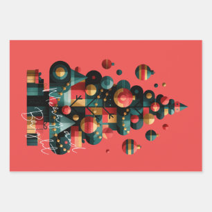 Geometric Christmas Tree Wrapping Paper Sheet