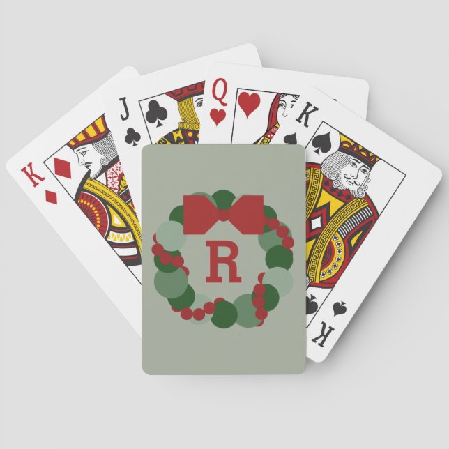 Geometric Christmas Wreath on Sage with Monogram Playing Cards (Back)