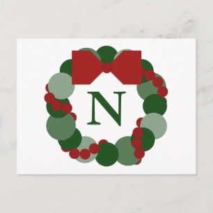 Geometric Christmas Wreath Postcard with Monogram