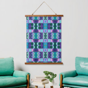 Geometric Circle Art in Cool Tones Hanging Tapestry
