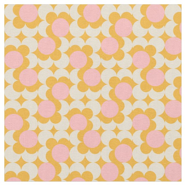 Geometric Circle Mid Century Flower Pattern Fabric (Close Up)