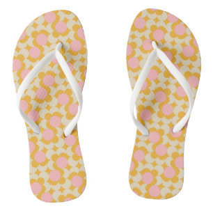 Geometric Circle Mid Century Flower Pattern Flip Flops