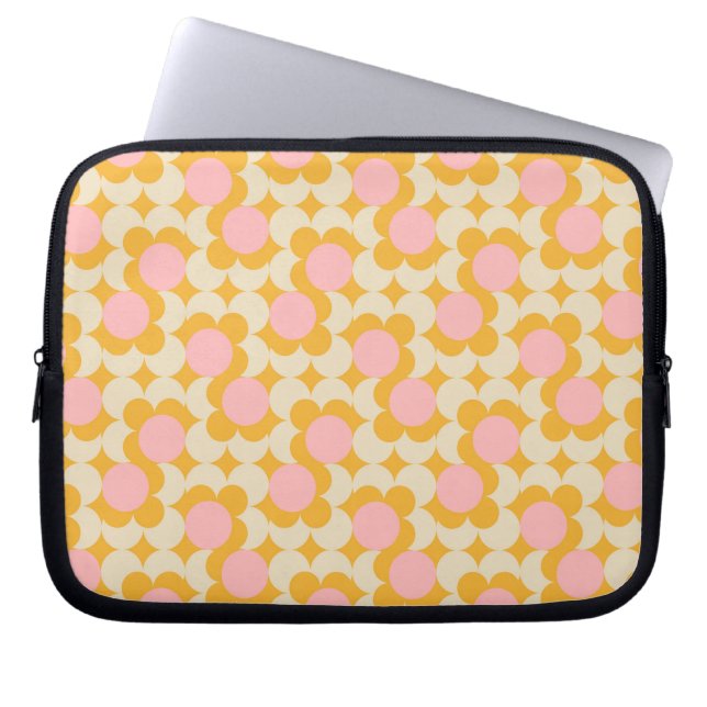 Geometric Circle Mid Century Flower Pattern Laptop Sleeve (Front)