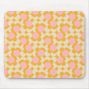 Geometric Circle Mid Century Flower Pattern Mouse Mat