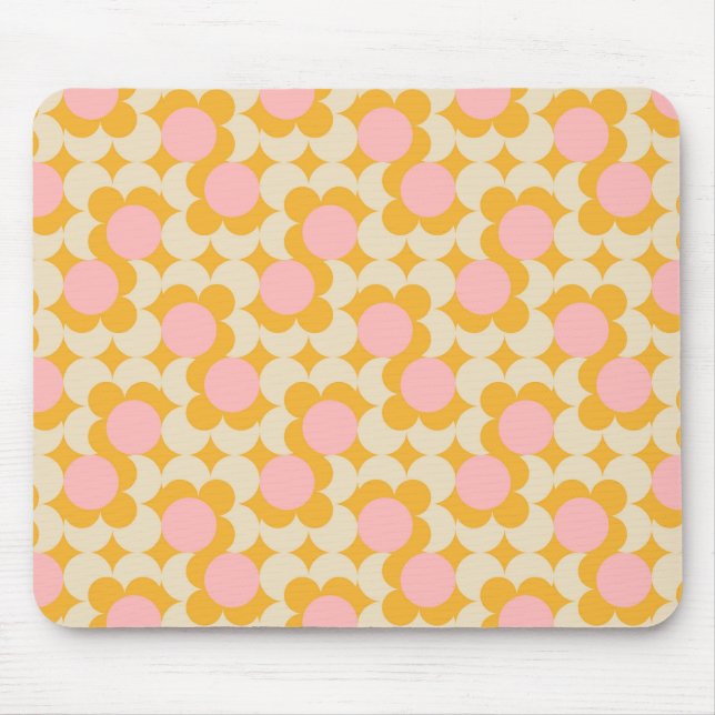 Geometric Circle Mid Century Flower Pattern Mouse Mat (Front)