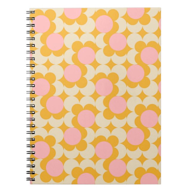 Geometric Circle Mid Century Flower Pattern Notebook (Front)