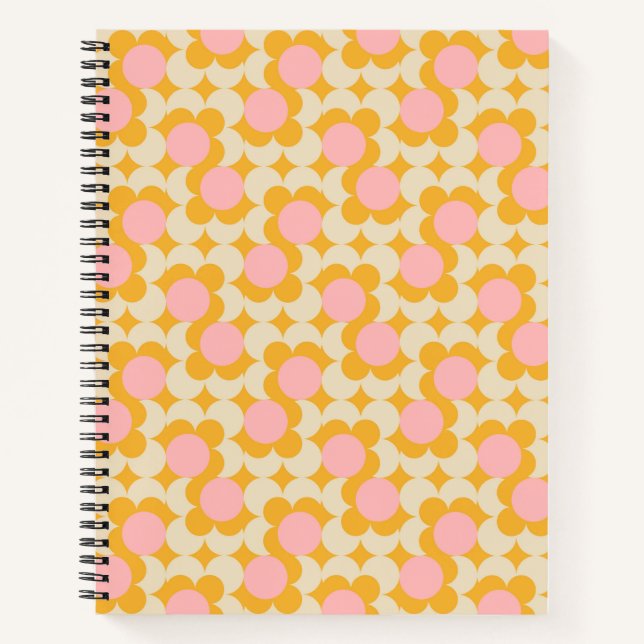 Geometric Circle Mid Century Flower Pattern Notebook (Front)