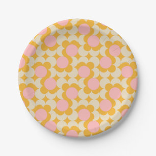 Geometric Circle Mid Century Flower Pattern Paper Plate