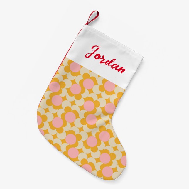 Geometric Circle Mid Century Flower Pattern Small Christmas Stocking (Front (Hanging))