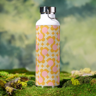 Geometric Circle Mid Century Flower Pattern Water Bottle