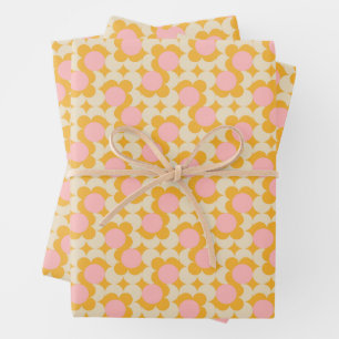 Geometric Circle Mid Century Flower Pattern Wrapping Paper Sheet