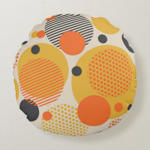 Geometric circle seamless pattern in retro 60s sty round cushion