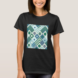 GEOMETRIC CIRCLE SQUARE STRIPE PATTERN BLUE GREY G T-Shirt
