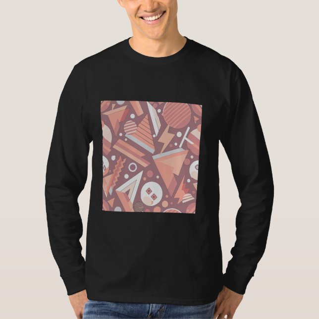 GEOMETRIC CIRCLE SQUARE TRIANGLE RETRO PATTERN ORA T-Shirt (Front)