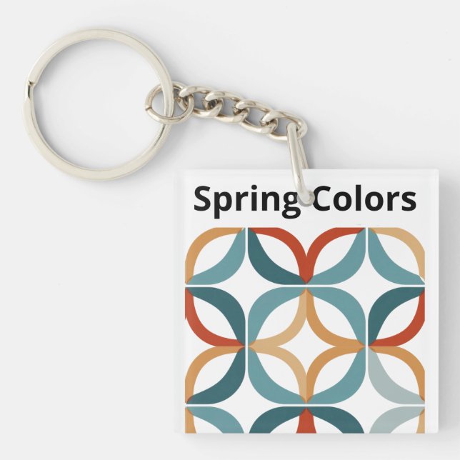 "Geometric Circles in Warm Tones with a Modern Tou Key Ring (Front)