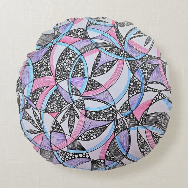 Geometric Circles Kaleidoscope Round Pillow (Front)