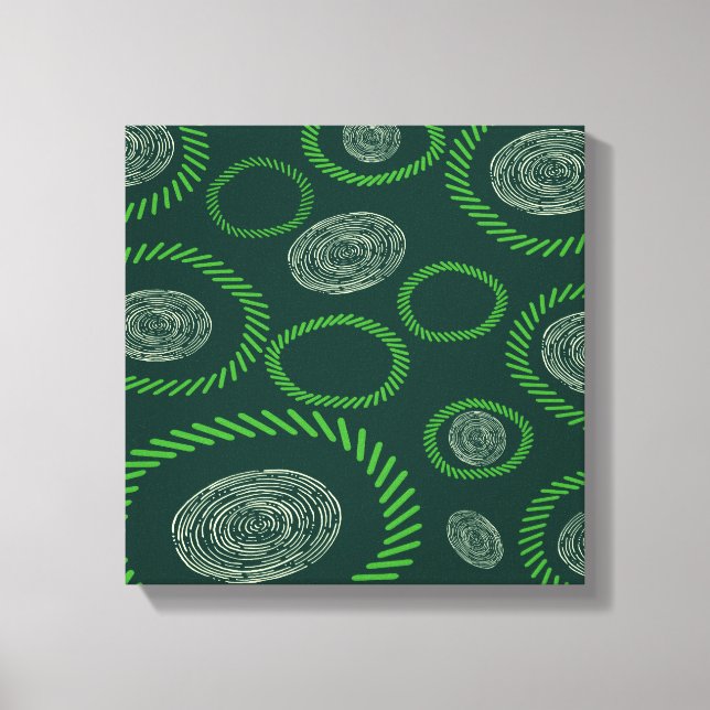 Geometric Circles Lines Green Ivory Canvas Print (Front)