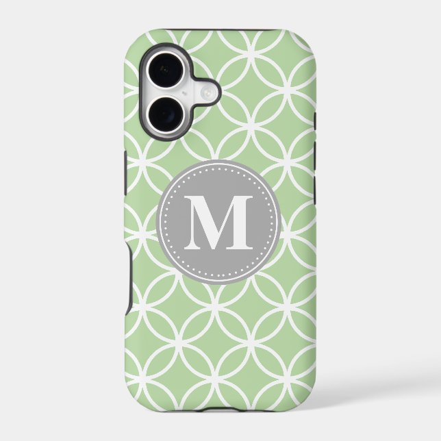 Geometric Circles Mint Green Grey Monogram (Back)