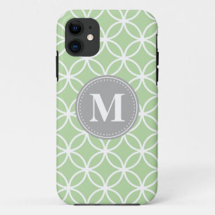 Geometric Circles Mint Green Grey Monogram iPhone 11 Case