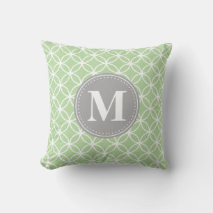 Geometric Circles Mint Green Grey Monogram Cushion