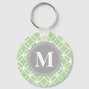Geometric Circles Mint Green Grey Monogram Key Ring