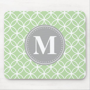 Geometric Circles Mint Green Grey Monogram Mouse Mat