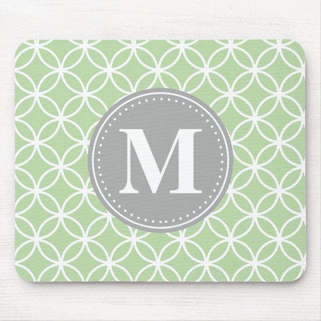 Geometric Circles Mint Green Grey Monogram Mouse Mat (Front)