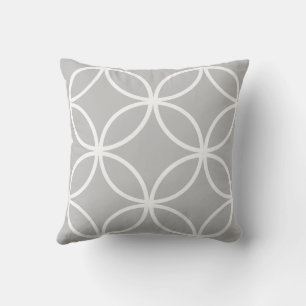 Geometric circles petals diamonds grey cushion