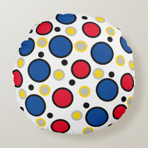 Geometric Circles Red Blue Silver Gold Round Cushion