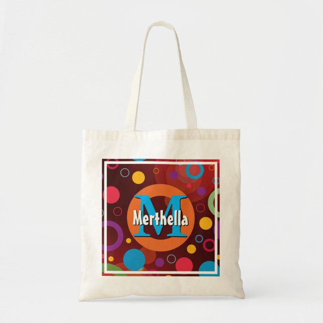 Geometric Circles Rings Dots Personalised Monogram Tote Bag (Front)