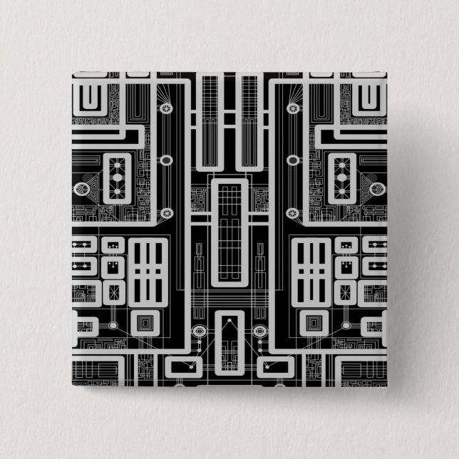 Geometric Circuit Board 15 Cm Square Badge (Front)