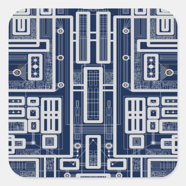 Geometric Circuit Board Square Sticker (Front)