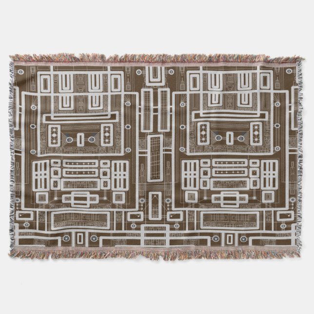Geometric Circuit Board Throw Blanket (Front)