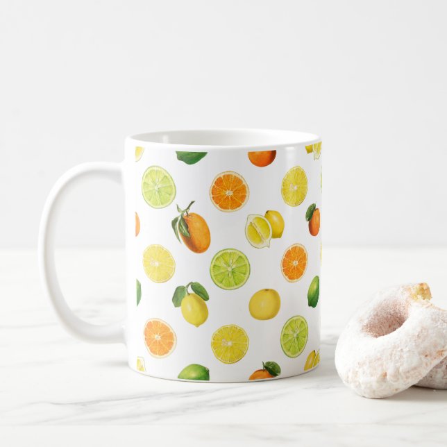 Geometric Citrus Fruit Refreshing Pattern Coffee Mug (With Donut)