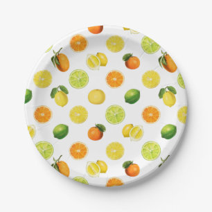 Geometric Citrus Fruit Refreshing Pattern Paper Plate
