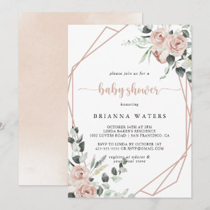 Geometric Classic Dusty Pink Rose Baby Shower  Invitation