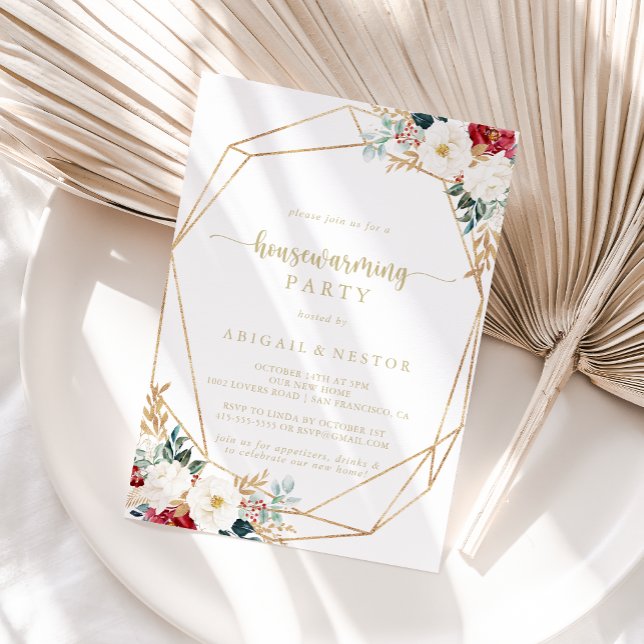 Geometric Classic Gold Floral Housewarming Party  Invitation (Creator Uploaded)