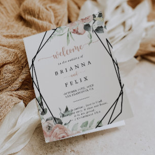 Geometric Classic Pink Rose Floral Folded Wedding Programme