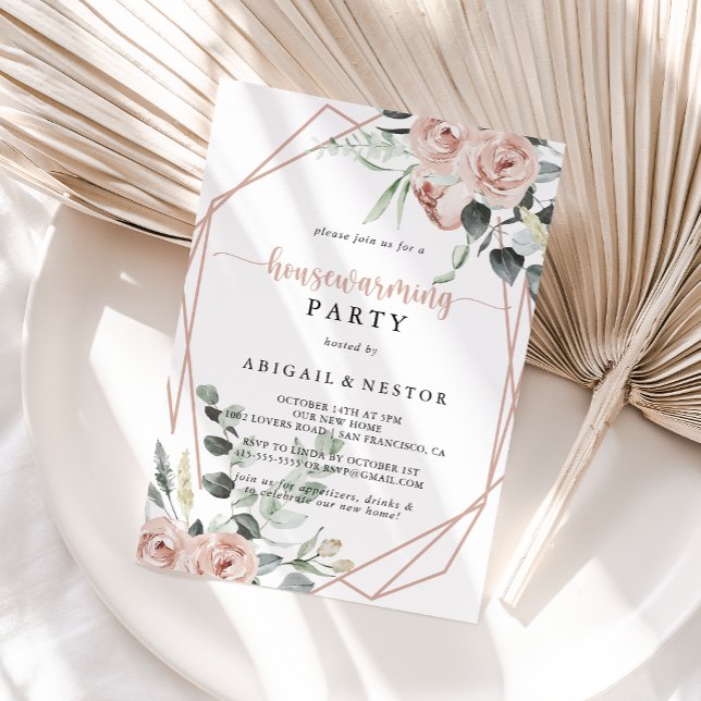 Geometric Classic Pink Rose Housewarming Party  Invitation (Creator Uploaded)
